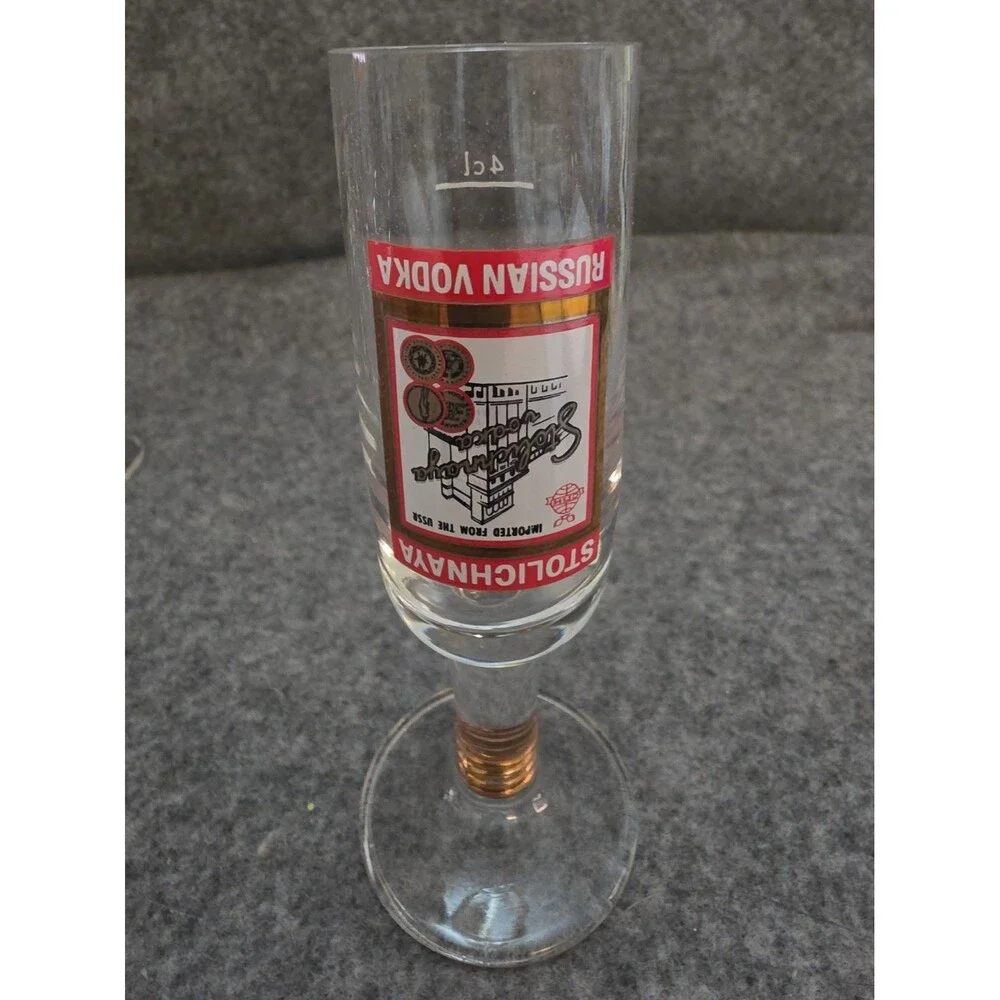 Set Of 6 Stoli Stolichnaya Russian Vodka Stemmed 4 Cl Footed Shot Glasses